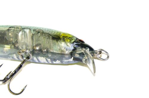 A split ring on the eye of a jerkbait