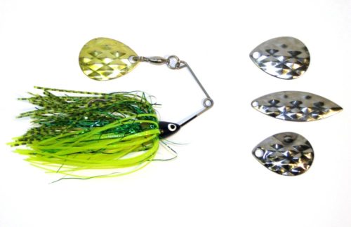 A spinnerbait and several different blade options
