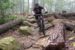Someone riding a mountain bike over rocks.